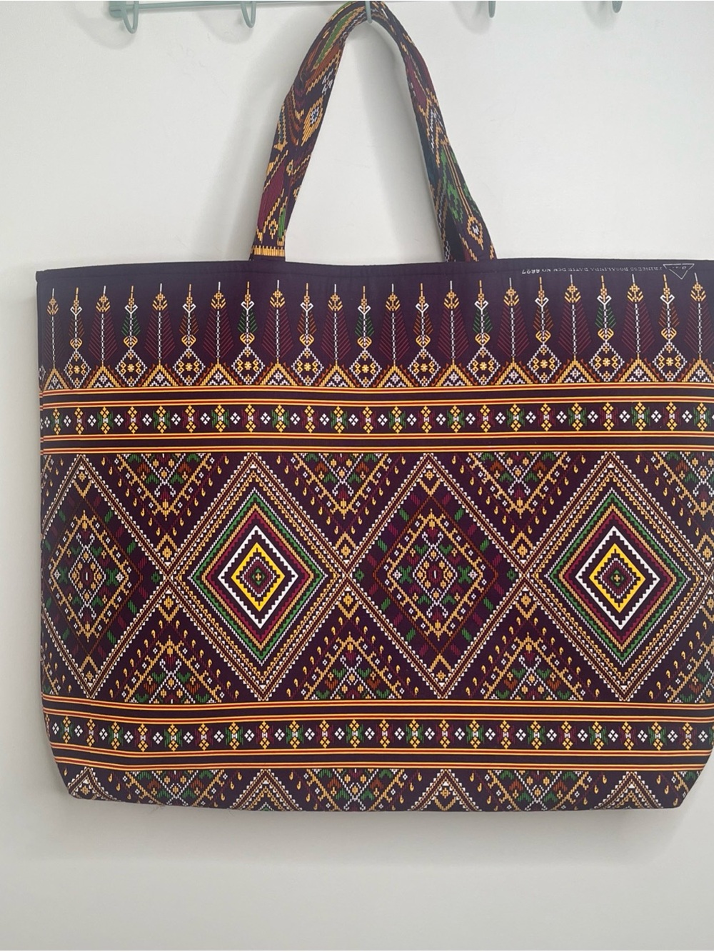 Batik Shoulder Tote Travel Bag Large 23.5x18.5” Tribal Diamond Geometric Pattern